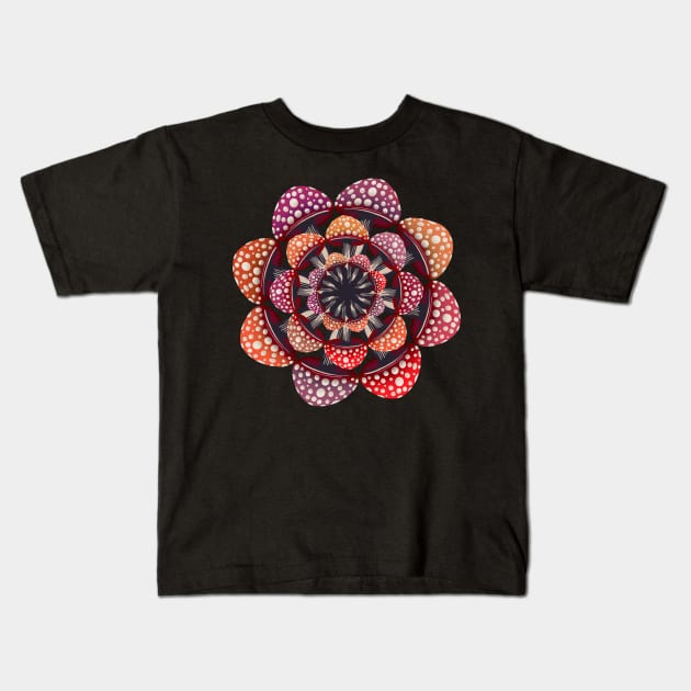 Reddish colored mushroom mandala Kids T-Shirt by DaveDanchuk